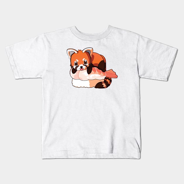 Red Panda Salmon Sushi Kids T-Shirt by Myanko